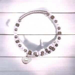 Alex And Ani Beaded Bracelet With Charms Silver Tone & White Beads